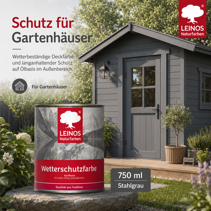 LEINOS Wetterschutzfarbe 750 ml | Stahlgrau Holzlasur für Holzfassaden Fenster Gartenhäuser| wetterbeständige Deckfarbe für effektive Versiegelung und langanhaltenden Schutz auf Ölbasis im Außenbereich