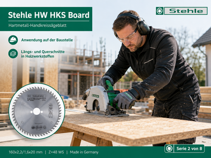 Stehle HW HKS Board Handkreissägeblatt 160x2,2x20mm Z=48 WS | Wechselverzahnung ist speziell für Längs- und Querschnitte | Großzügige HW TC10 Bestückung für viele Nachschliffe