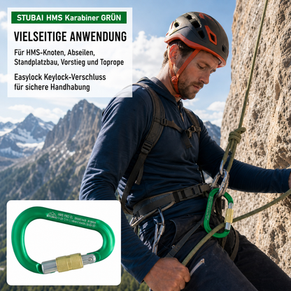 HMS Karabiner | Stubai Karabiner mit Schraubverschluss, Schraubkarabiner zum Klettern, Kletter-Karabinerhaken, Sicherungskarabiner zum Bergsteigen, Grün