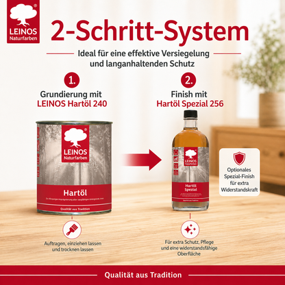 LEINOS Holzöl 750 ml im Set mit Hartöl Spezial 250 ml als Finish | Farbloses Möbelöl für stark beanspruchte Oberflächen | Effektive Versiegelung und langanhaltenden Schutz im Innenbereich