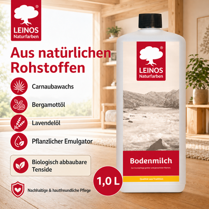 LEINOS 920 Bodenmilch 1 Liter | Pflegemittel für geölte, gewachste und lackierte Fußböden |  Holz, Kork und Linoleum | ergibt seidenglänzende Oberfläche