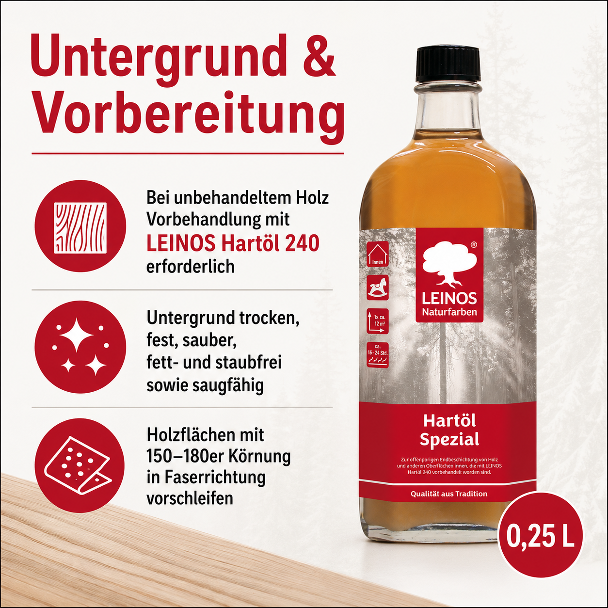 Leinos Spezial Hartöl 250 ml | Farbloses Versiegelungsöl | Holzöl für effektive Endbeschichtung und langanhaltenden Schutz im Innenbereich