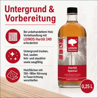 Leinos Spezial Hartöl 250 ml | Farbloses Versiegelungsöl | Holzöl für effektive Endbeschichtung und langanhaltenden Schutz im Innenbereich