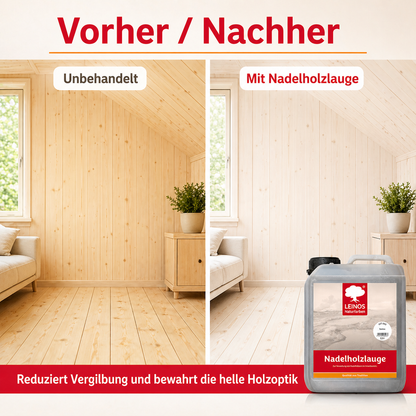 LEINOS 927 Nadelholzlauge 1,00 l Farblos | Zur Veredelung von Nadelhölzern im Innenbereich |  für Fußböden, Wände, Decken, Türen, Möbel