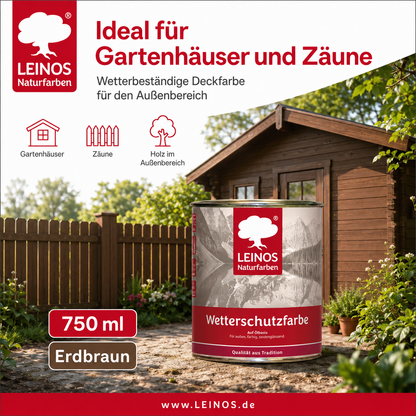 LEINOS Wetterschutzfarbe 750 ml | Erdbraun Holzlasur für Holzfassaden Fenster Gartenhäuser| wetterbeständige Deckfarbe für effektive Versiegelung und langanhaltenden Schutz auf Ölbasis im Außenbereich