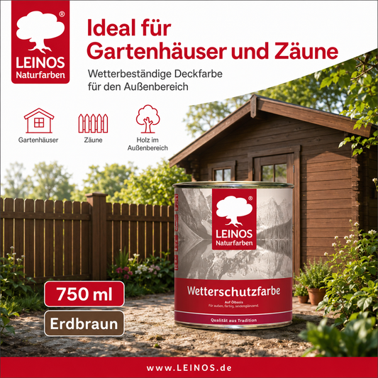 LEINOS Wetterschutzfarbe 750 ml | Erdbraun Holzlasur für Holzfassaden Fenster Gartenhäuser| wetterbeständige Deckfarbe für effektive Versiegelung und langanhaltenden Schutz auf Ölbasis im Außenbereich