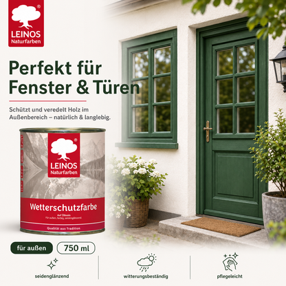 LEINOS Wetterschutzfarbe 750 ml | Tannengrün Holzlasur für Holzfassaden Fenster Gartenhäuser| wetterbeständige Deckfarbe für effektive Versiegelung und langanhaltenden Schutz auf Ölbasis im Außenbereich