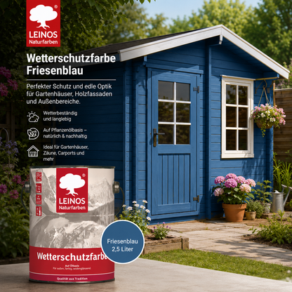 LEINOS Wetterschutzfarbe 2,5 l | Friesenblau Holzlasur für Holzfassaden Fenster Gartenhäuser| wetterbeständige Deckfarbe für effektive Versiegelung und langanhaltenden Schutz auf Ölbasis im Außenbereich