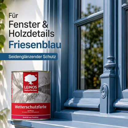 LEINOS Wetterschutzfarbe 750 ml | Friesenblau Holzlasur für Holzfassaden Fenster Gartenhäuser| wetterbeständige Deckfarbe für effektive Versiegelung und langanhaltenden Schutz auf Ölbasis im Außenbereich