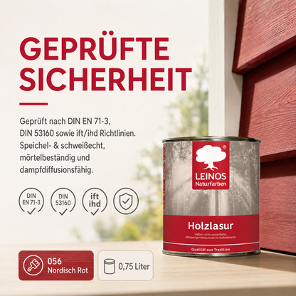 Wetterfeste Holzlasur für Außen 056 Nordisch Rot 0,75 Liter - offenporiger Holzschutz mit Filmschutz gegen Pilzbefall - für Fenster, Türen, Zäune & Pergolen - wasserabweisend, lasierend