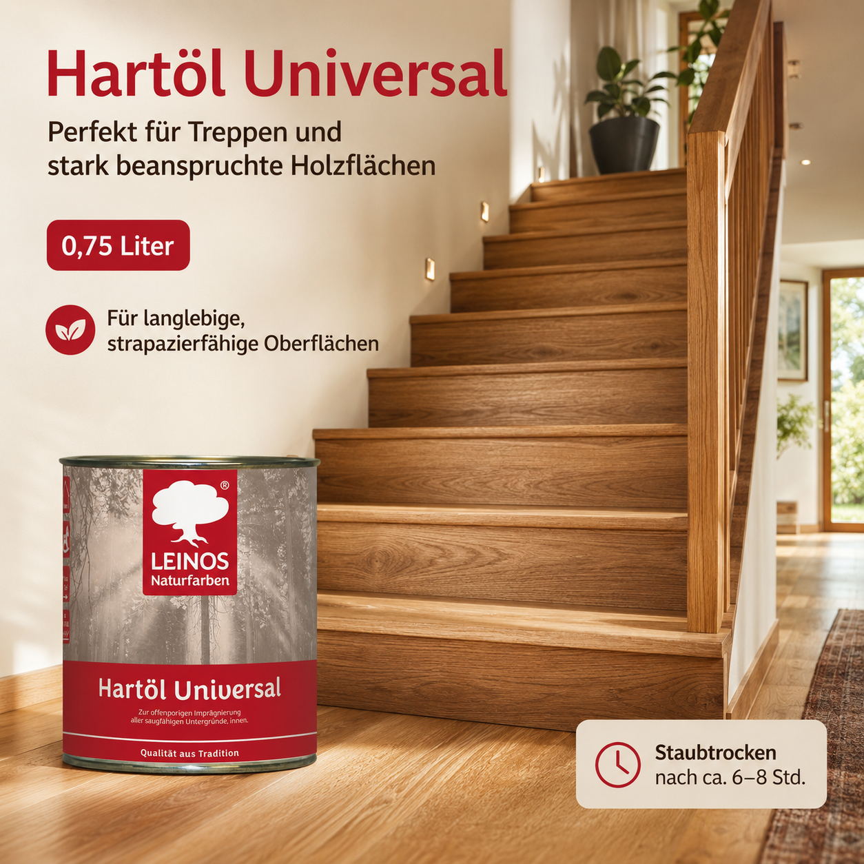 LEINOS 259 Hartöl Universal 0,75 l |Für alle Hölzer im Innenbereich, insbesondere Fußböden, aber auch für Kork | Leicht zu verarbeitende, universelle Grundierung und Endbeschichtung