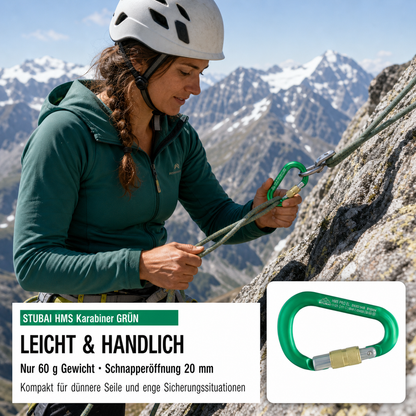 HMS Karabiner | Stubai Karabiner mit Schraubverschluss, Schraubkarabiner zum Klettern, Kletter-Karabinerhaken, Sicherungskarabiner zum Bergsteigen, Grün