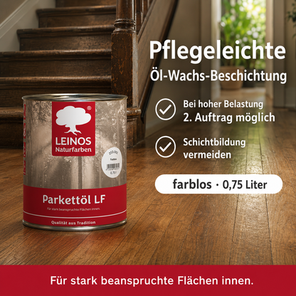 LEINOS Parkettöl LF 253 farblos 0,75 L – Lösemittelfreies Naturöl für Holzfußböden, offenporig & atmungsaktiv, schützt Parkett, Dielen & Massivholz im Innenbereich, betont die natürliche Maserung