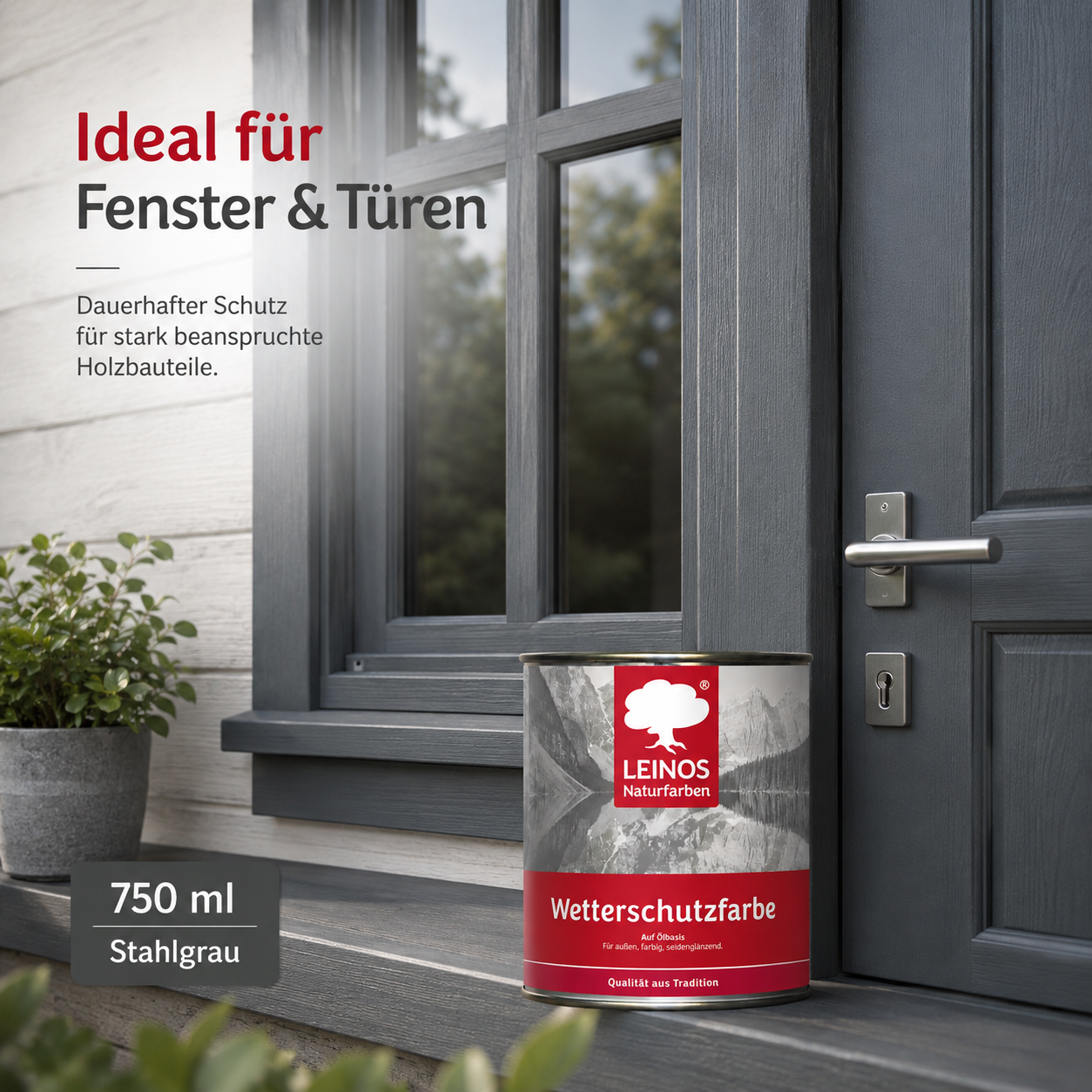 LEINOS Wetterschutzfarbe 750 ml | Stahlgrau Holzlasur für Holzfassaden Fenster Gartenhäuser| wetterbeständige Deckfarbe für effektive Versiegelung und langanhaltenden Schutz auf Ölbasis im Außenbereich