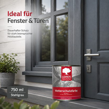 LEINOS Wetterschutzfarbe 750 ml | Stahlgrau Holzlasur für Holzfassaden Fenster Gartenhäuser| wetterbeständige Deckfarbe für effektive Versiegelung und langanhaltenden Schutz auf Ölbasis im Außenbereich