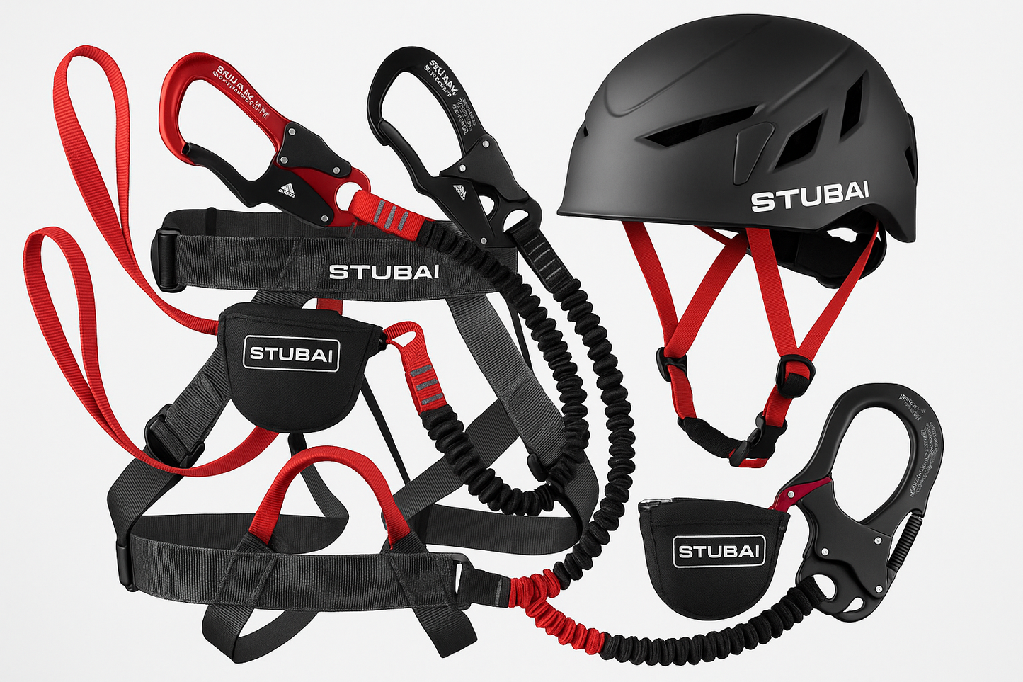STUBAI Klettersteig VARIO-SPIRIT SET – Kletterhelm mit Belüftung, verstellbarer Klettergurt & Y-Klettersteigset mit Bandfalldämpfer – ideal für Klettersteige & Bergtouren – EN-zertifiziert