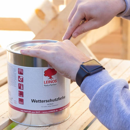 LEINOS Wetterschutzfarbe 750 ml | Maisgelb Holzlasur für Holzfassaden Fenster Gartenhäuser| wetterbeständige Deckfarbe für effektive Versiegelung und langanhaltenden Schutz auf Ölbasis im Außenbereich