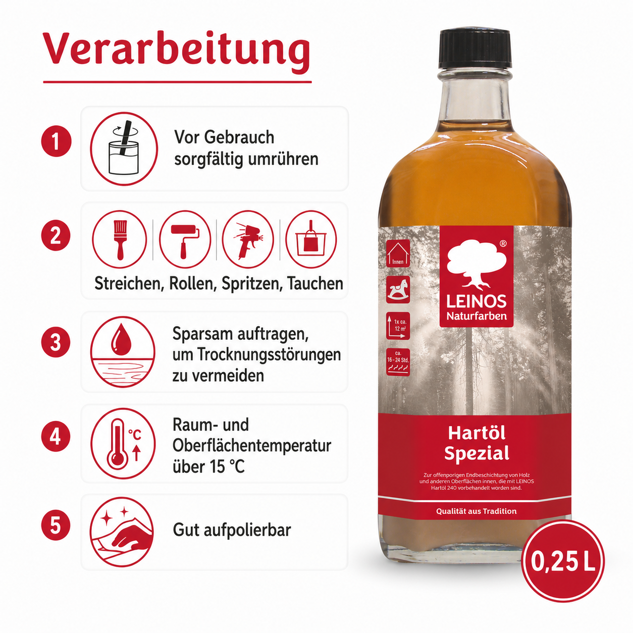 Leinos Spezial Hartöl 250 ml | Farbloses Versiegelungsöl | Holzöl für effektive Endbeschichtung und langanhaltenden Schutz im Innenbereich