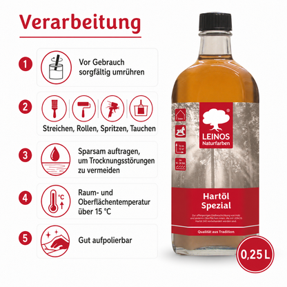 Leinos Spezial Hartöl 250 ml | Farbloses Versiegelungsöl | Holzöl für effektive Endbeschichtung und langanhaltenden Schutz im Innenbereich