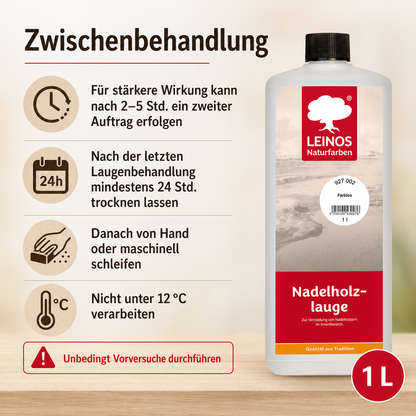 LEINOS 927 Nadelholzlauge 1,00 l Farblos | Zur Veredelung von Nadelhölzern im Innenbereich |  für Fußböden, Wände, Decken, Türen, Möbel
