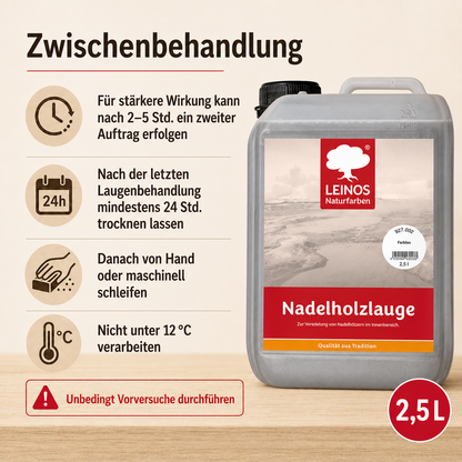 LEINOS 927 Nadelholzlauge 2,50 l weiss | Zur Veredelung von Nadelhölzern im Innenbereich |  für Fußböden, Wände, Decken, Türen, Möbel