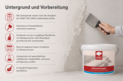Kalkstreichputz 10,0 Liter für ca. 15–25 m² bei 2 Anstrichen, hochatmungsaktiver feinkörniger Streichputz, feuchtigkeitsregulierend, schimmelvorbeugend, für Feuchträume und Innenräume geeignet