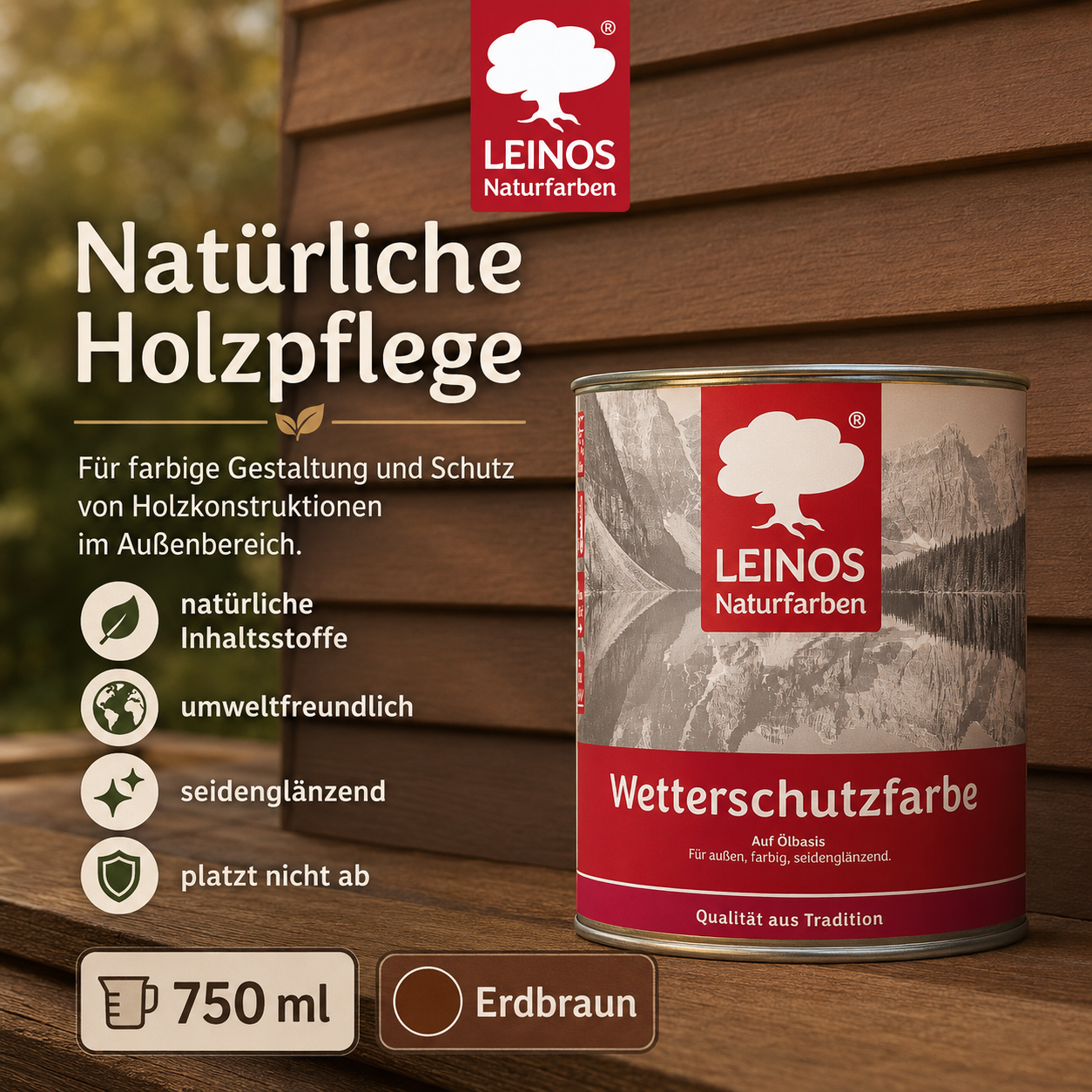 LEINOS Wetterschutzfarbe 750 ml | Erdbraun Holzlasur für Holzfassaden Fenster Gartenhäuser| wetterbeständige Deckfarbe für effektive Versiegelung und langanhaltenden Schutz auf Ölbasis im Außenbereich
