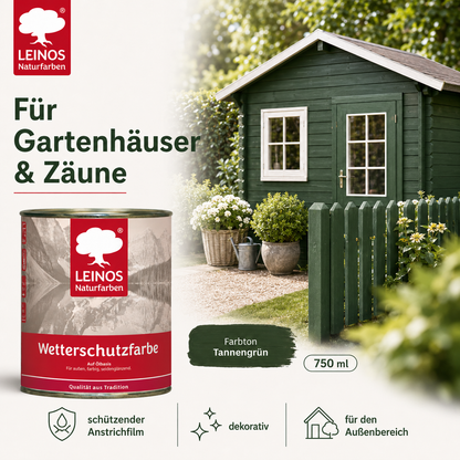 LEINOS Wetterschutzfarbe 750 ml | Tannengrün Holzlasur für Holzfassaden Fenster Gartenhäuser| wetterbeständige Deckfarbe für effektive Versiegelung und langanhaltenden Schutz auf Ölbasis im Außenbereich