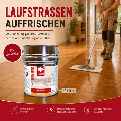 LEINOS 285 Pflegeöl 202 Weiß 10 Liter | Zur Behandlung aller geölten und gewachsten Flächen wie Holz, Kork und Linoleum im Innenbereich |