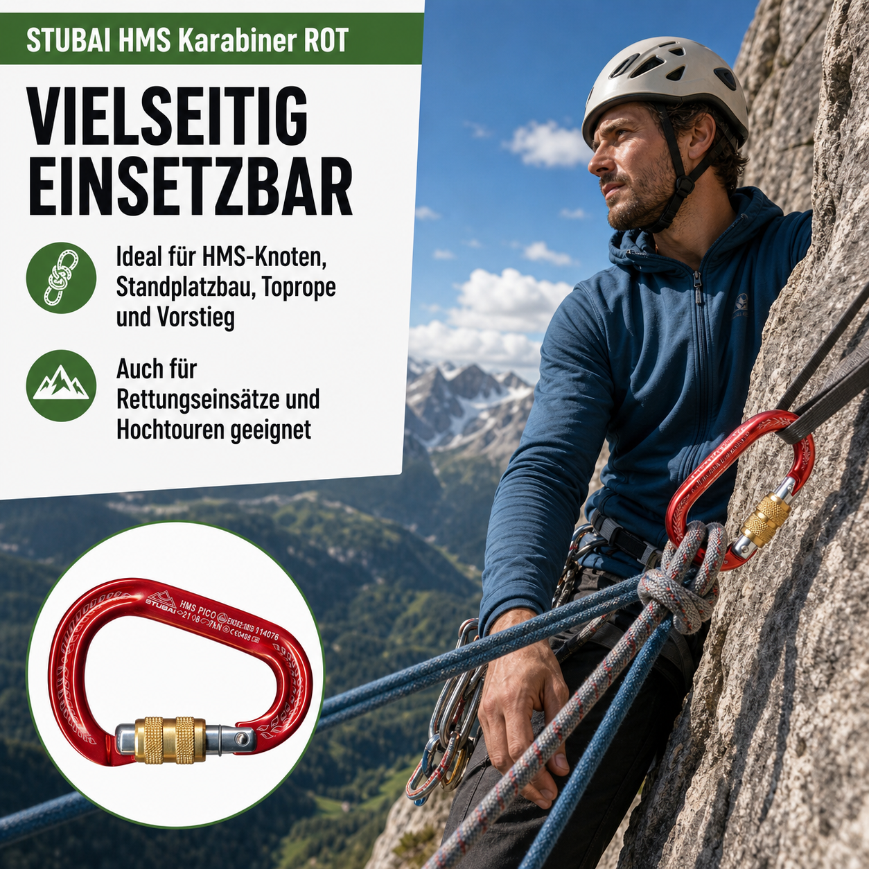 STUBAI HMS Karabiner Pico rot – Easylock, 80 g