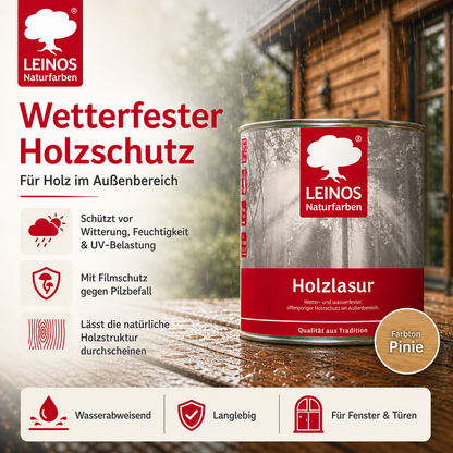 Wetterfeste Holzlasur für Außen 022 Pinie 2,50 Liter - offenporiger Holzschutz mit Filmschutz gegen Pilzbefall - für Fenster, Türen, Zäune & Pergolen - wasserabweisend, lasierend