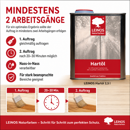 LEINOS Holzöl 2,5 l | Farbloses Hartöl für Möbel, Tische & Arbeitsplatten | Möbelöl für Teak, Eiche & weitere Hölzer | Natürliche Imprägnierung & Versiegelung mit langanhaltendem Schutz innen