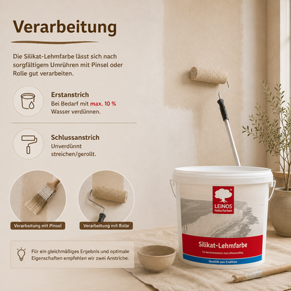 LEINOS Silikat-Lehmfarbe 689, naturweiß – Hochdeckende Wandfarbe für Innen, atmungsaktiv, lösemittelfrei, diffusionsoffen, geruchsarm, vegan, ideal für Lehmputz, Kalkputz, Putz – 2,5 L