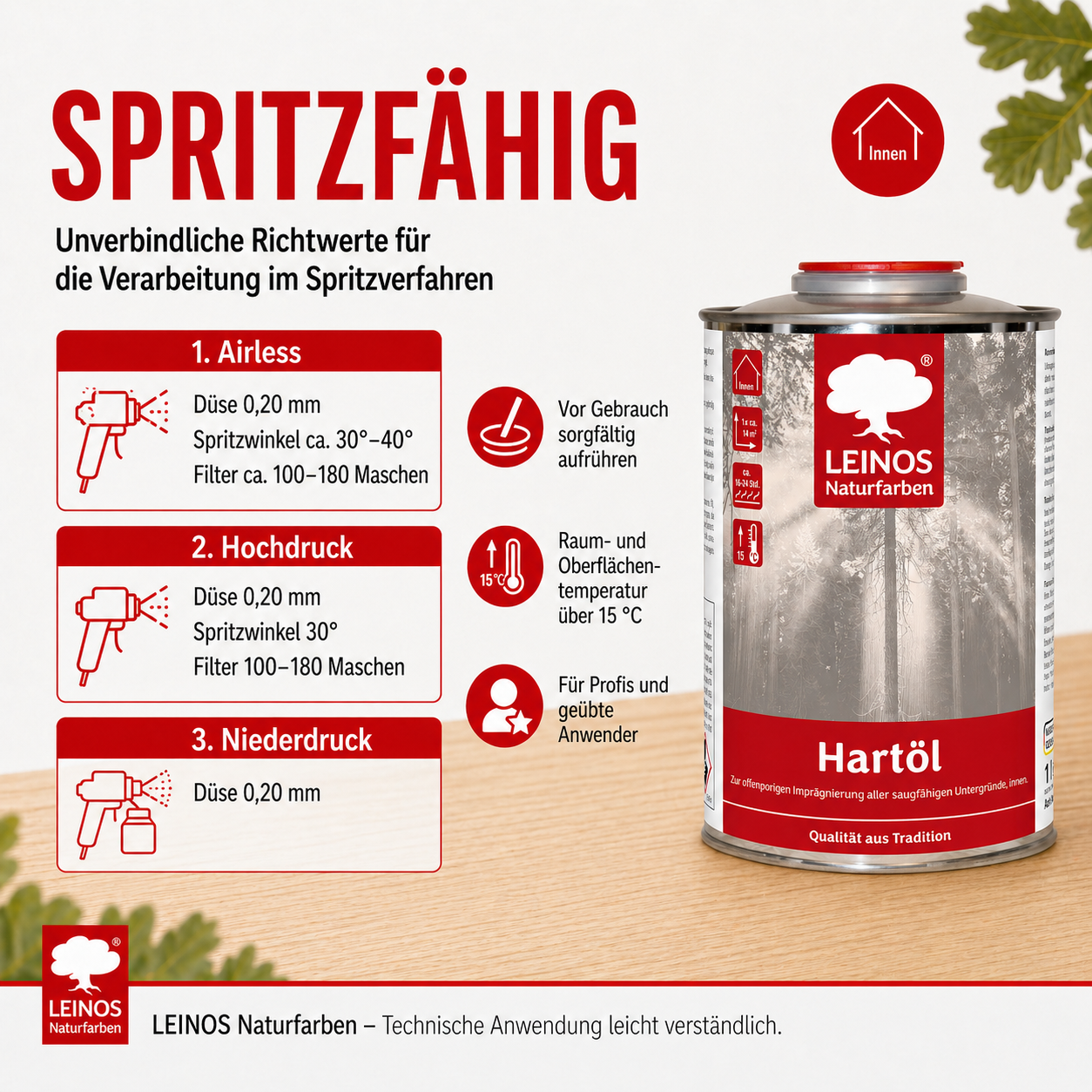 LEINOS Holzöl 1,0 l | Farbloses Hartöl für Möbel, Tische, Arbeitsplatten | Öl für Teak, Eiche & weitere Hölzer | Natürliche Imprägnierung & effektive Versiegelung mit langanhaltendem Schutz innen
