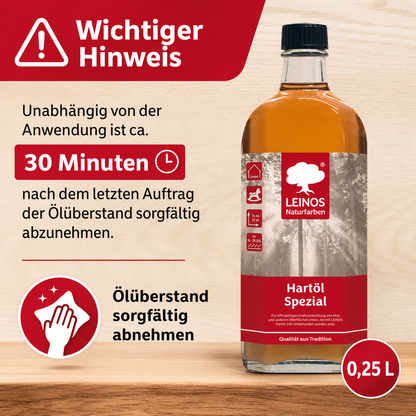 Leinos Spezial Hartöl 250 ml | Farbloses Versiegelungsöl | Holzöl für effektive Endbeschichtung und langanhaltenden Schutz im Innenbereich