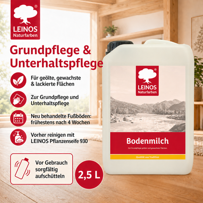 LEINOS 920 Bodenmilch 2,5 Liter | Pflegemittel für geölte, gewachste und lackierte Fußböden |  Holz, Kork und Linoleum | ergibt seidenglänzende Oberfläche