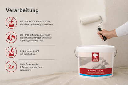Kalkstreichputz 2,5 Liter für ca. 4–6 m² | Mineralischer Streichputz für Innenwände | Feuchtigkeitsregulierend | Schimmel vorbeugend | Für Feuchträume geeignet