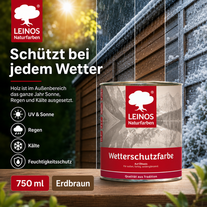 LEINOS Wetterschutzfarbe 750 ml | Erdbraun Holzlasur für Holzfassaden Fenster Gartenhäuser| wetterbeständige Deckfarbe für effektive Versiegelung und langanhaltenden Schutz auf Ölbasis im Außenbereich