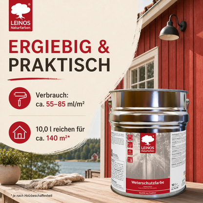 LEINOS Wetterschutzfarbe auf Wasserbasis 855 –10,0 l Schweden-Rot- Lösemittelfreier, matter Anstrich für unbehandelte Holzkonstruktionen im Außenbereich, ideal für sägeraues Holz