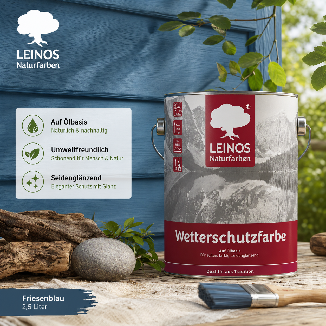 LEINOS Wetterschutzfarbe 2,5 l | Friesenblau Holzlasur für Holzfassaden Fenster Gartenhäuser| wetterbeständige Deckfarbe für effektive Versiegelung und langanhaltenden Schutz auf Ölbasis im Außenbereich