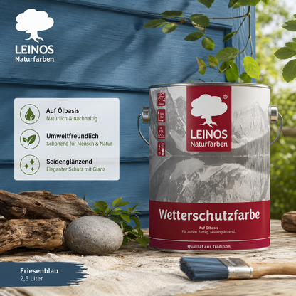 LEINOS Wetterschutzfarbe 2,5 l | Friesenblau Holzlasur für Holzfassaden Fenster Gartenhäuser| wetterbeständige Deckfarbe für effektive Versiegelung und langanhaltenden Schutz auf Ölbasis im Außenbereich