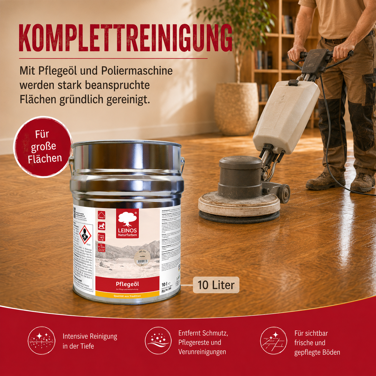 LEINOS 285 Pflegeöl 002 farblos  10 Liter | Zur Behandlung aller geölten und gewachsten Flächen wie Holz, Kork und Linoleum im Innenbereich |