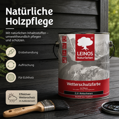 LEINOS Wetterschutzfarbe 2,5 l | Rebschwarz Holzlasur für Holzfassaden Fenster Gartenhäuser| wetterbeständige Deckfarbe für effektive Versiegelung und langanhaltenden Schutz auf Ölbasis im Außenbereich