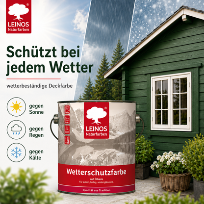 LEINOS Wetterschutzfarbe 2,5 l | Tannengrün Holzlasur für Holzfassaden Fenster Gartenhäuser| wetterbeständige Deckfarbe für effektive Versiegelung und langanhaltenden Schutz auf Ölbasis im Außenbereich
