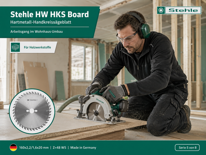 Stehle HW HKS Board Handkreissägeblatt 160x2,2x20mm Z=48 WS | Wechselverzahnung ist speziell für Längs- und Querschnitte | Großzügige HW TC10 Bestückung für viele Nachschliffe