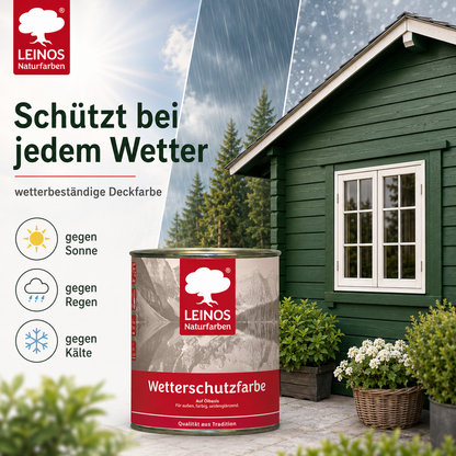 LEINOS Wetterschutzfarbe 750 ml | Tannengrün Holzlasur für Holzfassaden Fenster Gartenhäuser| wetterbeständige Deckfarbe für effektive Versiegelung und langanhaltenden Schutz auf Ölbasis im Außenbereich