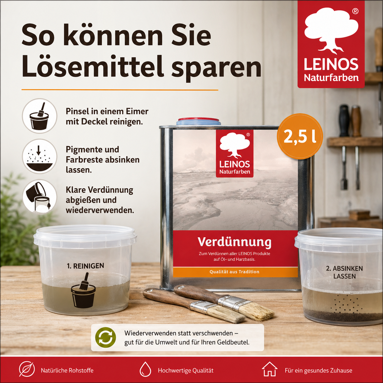 LEINOS 200 Verdünnung 2,5 Liter | Zum Verdünnen aller öligen Produkte sowie zur Reinigung der Arbeitsgeräte. Auch als Fleckentferner geeignet.