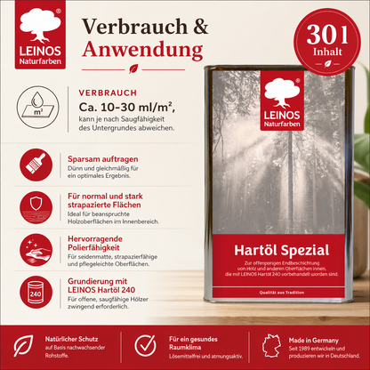 Leinos Spezial Hartöl 30 L | Farbloses Versiegelungsöl | Holzöl für effektive Endbeschichtung und langanhaltenden Schutz im Innenbereich