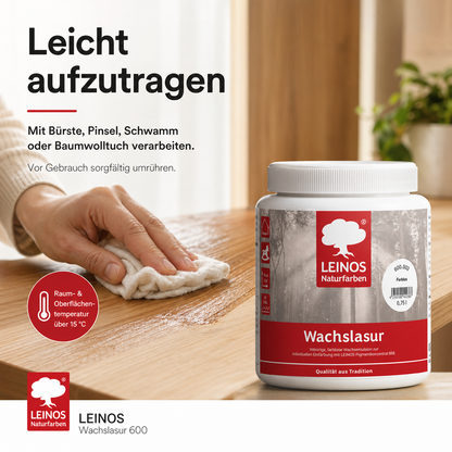 Leinos 600 Wachslasur für Innen 002 Farblos 0,75 l – wässrige Holzlasur für Möbel, Holzdecken, Wandverkleidungen und Kinderspielzeug im Innenbereich, farblos, pigmentierbar, leicht aufzutragen