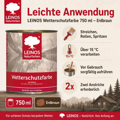 LEINOS Wetterschutzfarbe 750 ml | Erdbraun Holzlasur für Holzfassaden Fenster Gartenhäuser| wetterbeständige Deckfarbe für effektive Versiegelung und langanhaltenden Schutz auf Ölbasis im Außenbereich